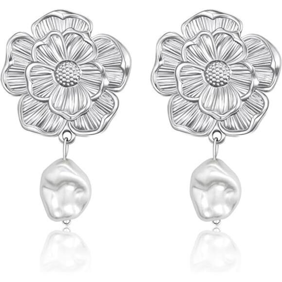 Stainless Steel Floral Statement Earrings for Women, Romantic Gift - Picture 1 of 6